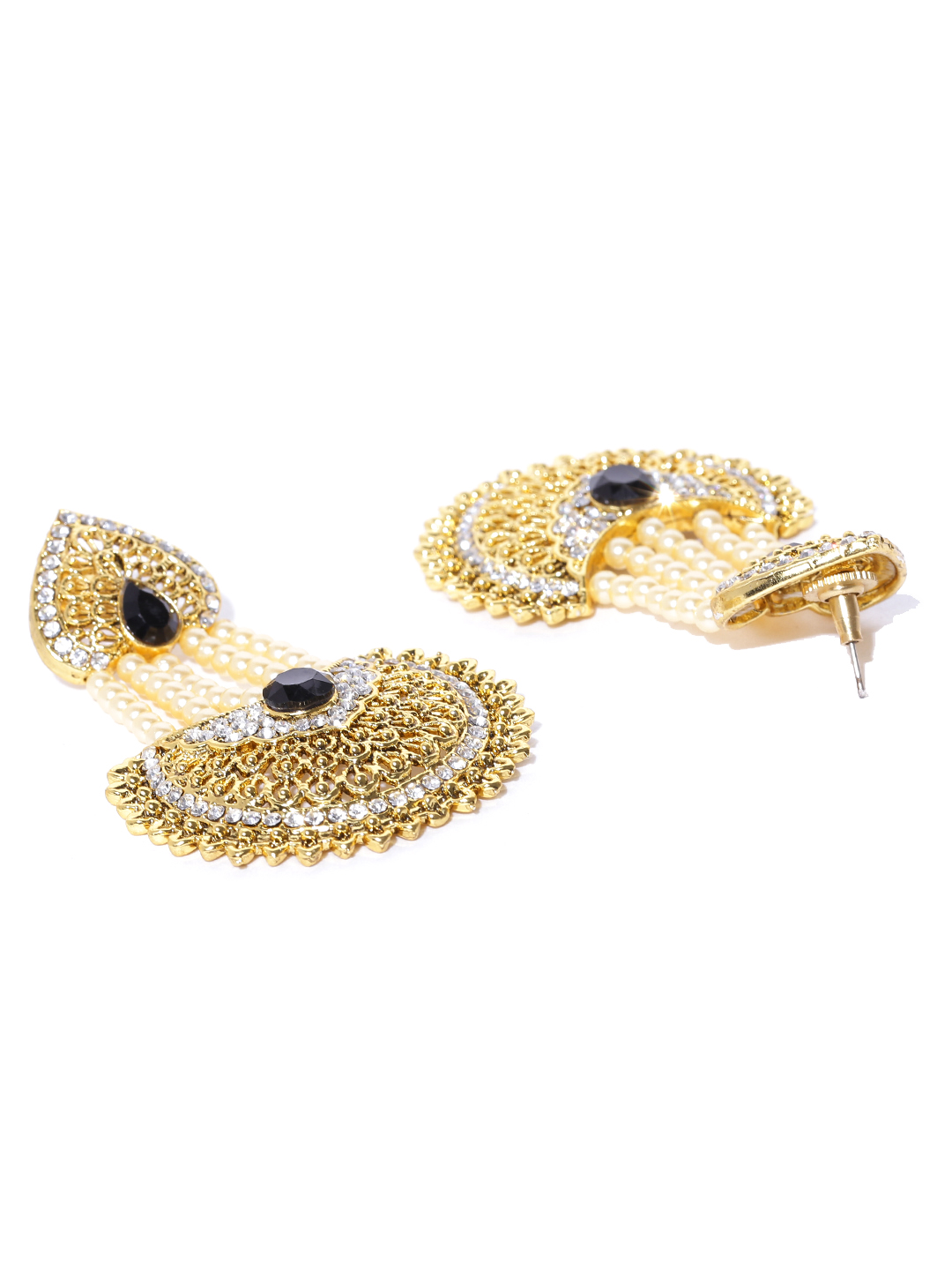 YouBella Off-White Gold-Plated Stone-Studded Beaded Chandbalis